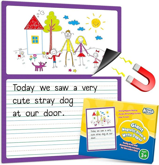 Aizweb Giant Magnetic Draw & Write Paper,Dry Erase Handwriting Lined for Classroom Whiteboard Accessories, Writing Chart Paper Teacher Must Have Homeschool Teaching Supplies,Teacher Essential