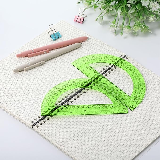 Zonon 2 Pcs 6 Inch Plastic Protractor Math Protractors 180 Degrees Angle Measurement, Translucent for Geometry Classroom Kid Student School Office Supplies(Green)