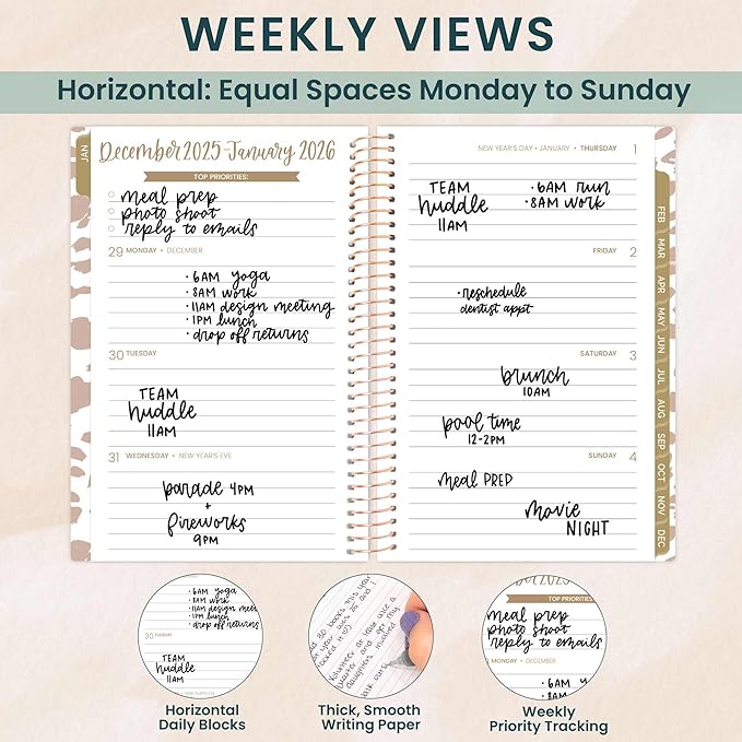 bloom daily planners 2026 Pocket Planner - 4” x 6” - (January 2026 - December 2026) - MINI Weekly/Monthly Agenda Organizer & Calendar Book - Tan Leopard