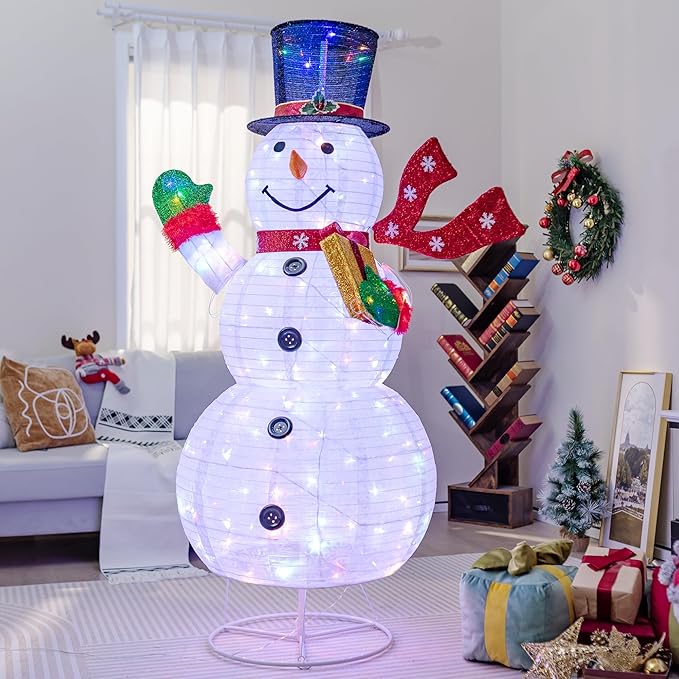 Tangkula 6 FT Lighted Christmas Snowman, Christmas Snowman Decoration with 180 Colorful LED Lights, Remote Control, 8 Lighting Modes & 4 Brightness, Indoor Outdoor Xmas Holiday Decor for Party Yard