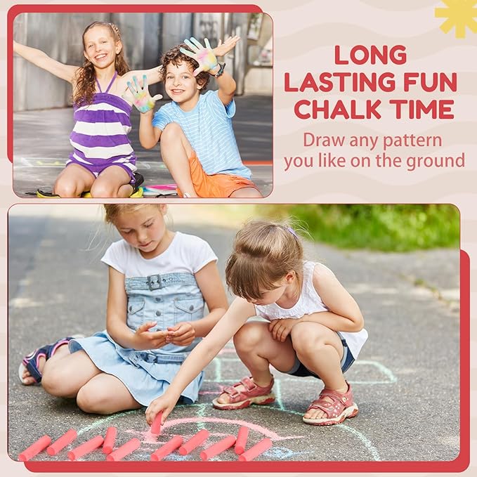 Fulmoon 40 Pcs Jumbo Sidewalk Chalk for Kids Outdoor Art Non Toxic Large Washable Street Chalk for Adults Drawing Painting Classroom(Red,Round Style)