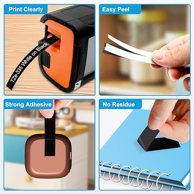 RAEMALL Compatible with Brother Label Tape TZe335 TZe435 TZe535 TZeMQG35 TZeMQP35 TZe TZ Tape, 12mm 0.47 Inch Laminated White on Color Compatible with Brother P Touch Label Maker PT-D210 H110