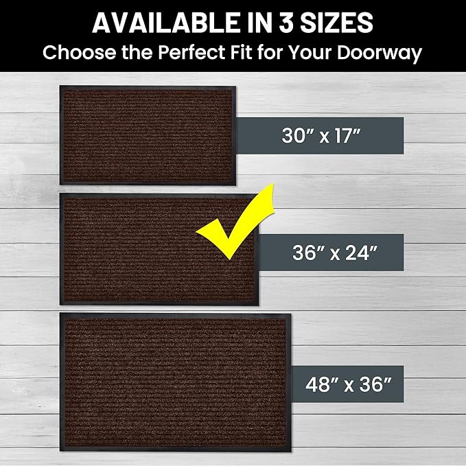Sierra Concepts 2-Pack Front Door Mat - Large 36 x 24 Welcome Indoor Outdoor Entryway Mats for Shoe Scraper, Ideal for Inside Outside High Traffic Area, Dark Brown