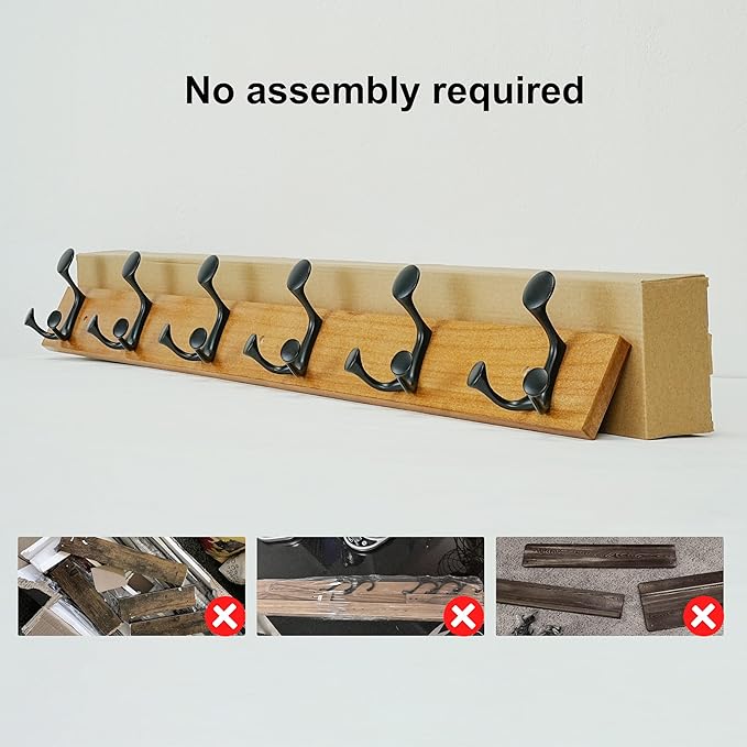 SKOLOO 39-Inch Light Brown Wood Coat Rack Wall Mount with 6 Triple Hooks - Ideal for Family Entrances, Classrooms, and Pet Supplies Storage - Perfect Coat Hooks for Wall