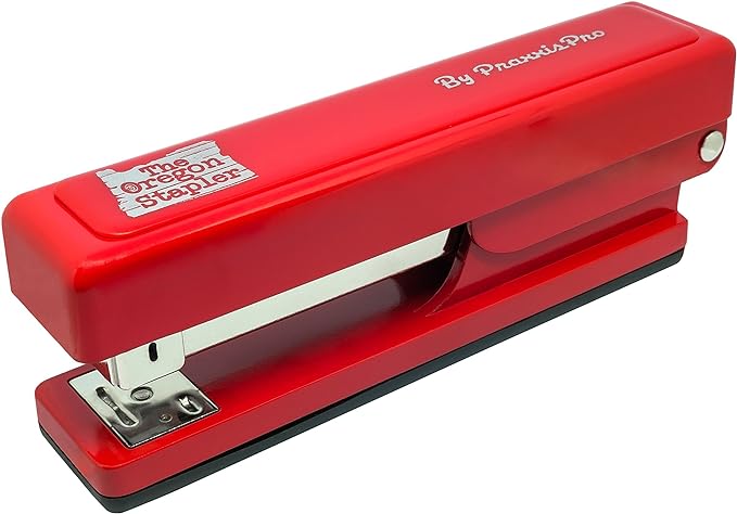 The Oregon Stapler, Built in USA, Built-in Staple Remover, Staples 2 to 25 Sheets, includes Box of 1,250 "Powerhouse" Standard 26/6 Staples, for Home, School or Office, Red