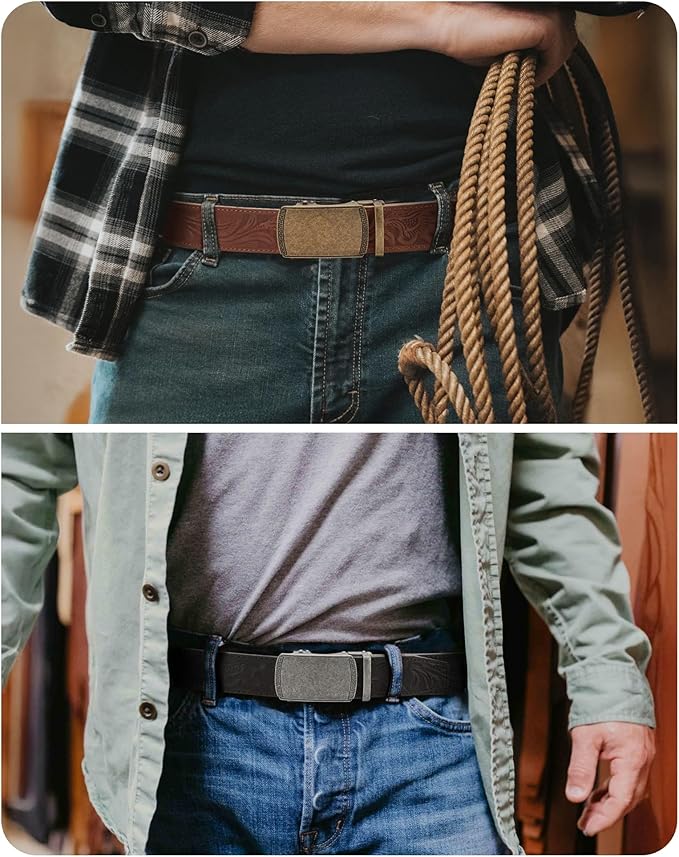 CHAOREN Leather Ratchet Belt Men 2 Pack - Customizable Fit, Effortless Style (35mm)