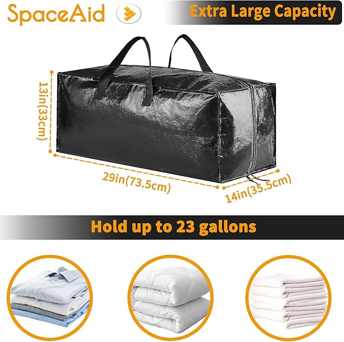 SpaceAid Heavy Duty Moving Bags 8 Pack, Large Storage Totes Bins with Backpack Straps, Strong Handles & Zippers, Packing Moving Boxes Supplies, College Dorm Room Essentials, Black