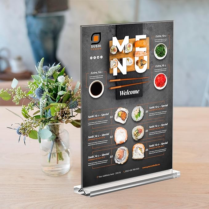 Acrylic Sign Holder Desktop Display Holder for Homes Restaurants Offices Shops (6 Pack 8.5x11 Clear)