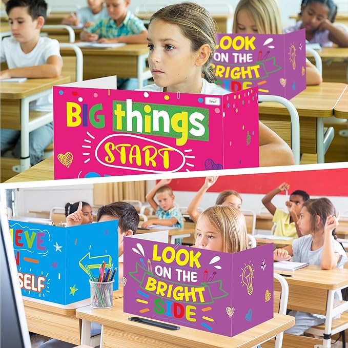 Cinrobiye 24 Pcs Inspirational Privacy Folders Standard for Students Cardboard Shields Test Privacy Boards Motivational Words Desk Dividers Shield for Classroom School Study Supplies (Inspirational)