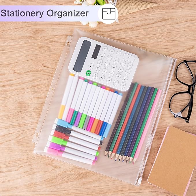 Antner 12 Pack Letter Size Binder Pockets 3 Holes Zipper Binder Folders for 3-Ring Binder, Clear PVC Loose Leaf Bag Binder Pouch Insert Pages Sheet Protectors Waterproof Document Filling Storage Bags