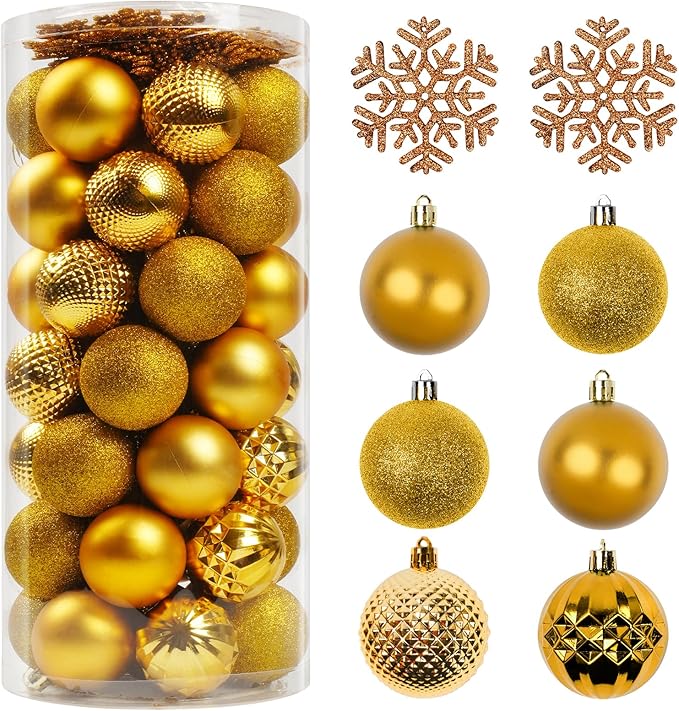 Christmas Tree Decorations Ornament Set, 60ct 2.36 Inches Gold Shatterproof Christmas Ball Ornaments, Hanging Ball for Xmas Holiday Wedding Party Decor