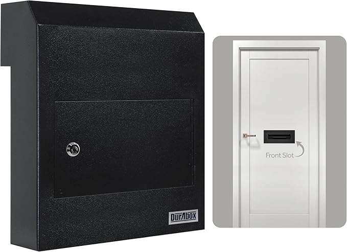 Through-the-Door Drop Box Deposit Safe 12 x 6 x 15" - Heavy Duty Steel Mailbox with Lock for Receiving Mail, Checks, Letters, Cash and more for Home, Office and Commercial Use (D500) (Black)