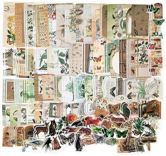 200PCS Vintage Scrapbooking Supplies Pack, Aesthetic Scrapbook Sticker Paper Art Journaling Kit for Bullet Junk Journals,Planner,Cottagecore Decor Gifts (Animal)