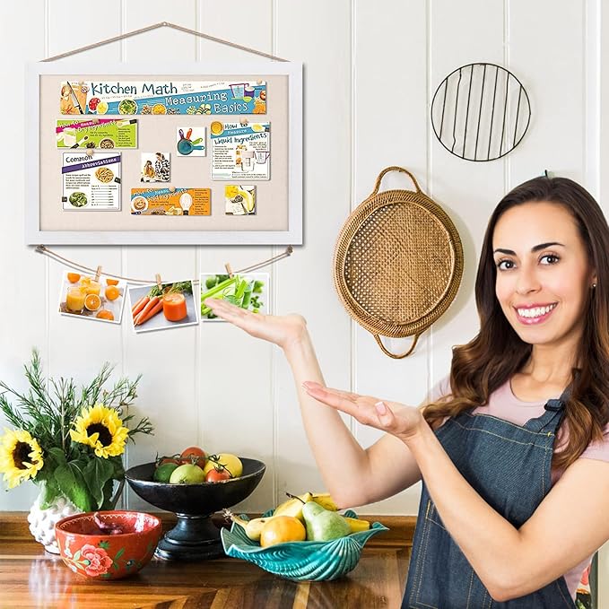 Miratino Cork Board Bulletin Board, 16 "x11 White Linen Cork Boards for Walls with White Frame, Pin Board Vision Board for Home Kitchen School Office Decor