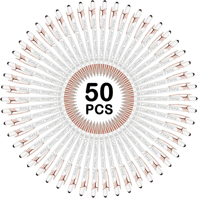 Amlion Personalized Custom Pens with Name Engraved Logo Text,50 Customized Writing Stylus Pen Promotional Item Gift for Men Women Office Business Wedding-White