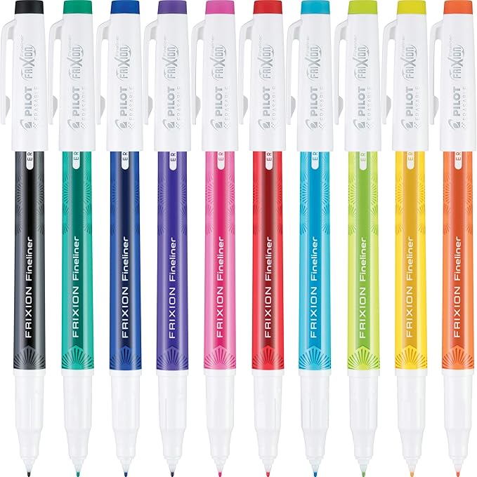 Pilot, FriXion Fineliner Erasable Marker Pens, Fine Point .5 mm, Pack of 10, Assorted Colors