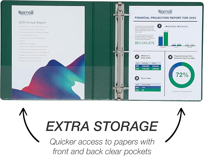 Samsill Durable 1.5 inch 3 Ring Binder, Made in USA, D Ring Binder, FSC 100% Recycled Chipboard, Green, 4 Pack