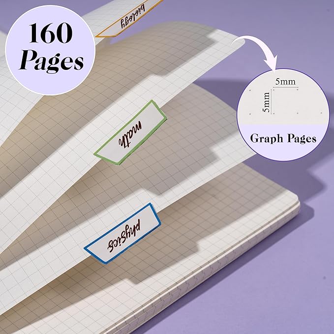 Yoment Graph Paper Spiral Notebook A5 Graphing Notebook 160 Pages Graph Paper Notebook Spiral Bound Waterproof Plastic Hardcover Spiral Journal 5x7 Grid Notebooks for Note Taking,Purple