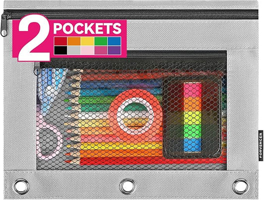 Forvencer Adorable Zipper Pencil Pouch, Cute Zipper Pouch for 3-ring Binders, Sturdy Binder Pouch with Smooth Zippers, Perfect for Students & Back to School, Portable Pencil Bag, Gray