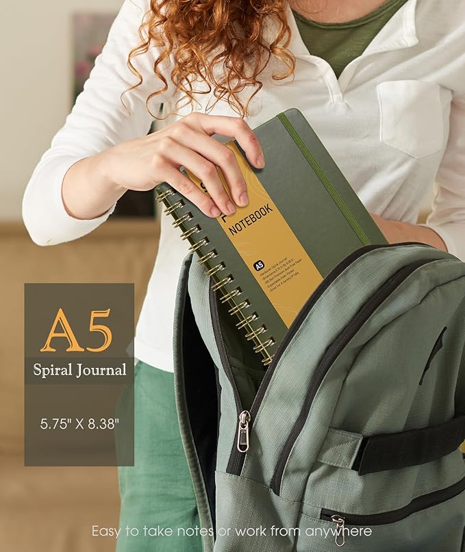 Graph Spiral Journal Notebook, A5 Hardcover Spiral Journals for Women Men, 100 GSM Graph Paper Notebooks, 150 Pages Spiral Bound Grid Notebook for Writing Note Taking Work 5.75" x 8.38" Olive Green