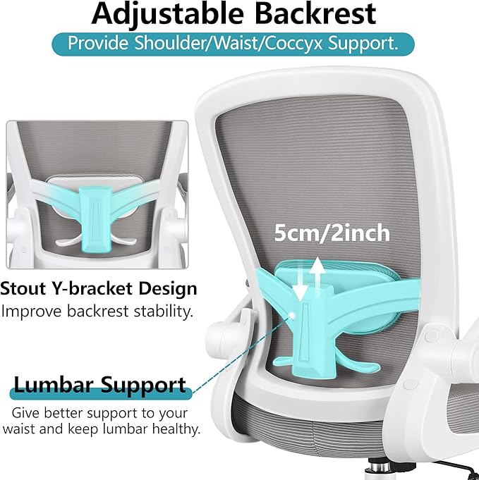 FelixKing Office Chair, Ergonomic Desk Chair Breathable Mesh Chairs with Adjustable High Back Lumbar Support Flip-up Armrests, Executive Swivel Comfy Task Computer Chairs for Home Office Gray