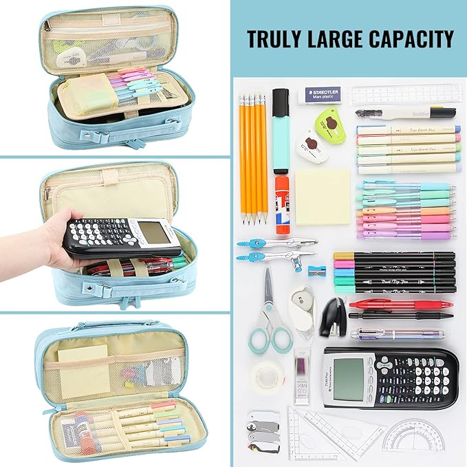 Pencil Case, Large Capacity Pencil Case Organizer; Double Zipper Storage Bag; Big Pencil Pouch for College School Office Teen Girl Boy Men Women Adult