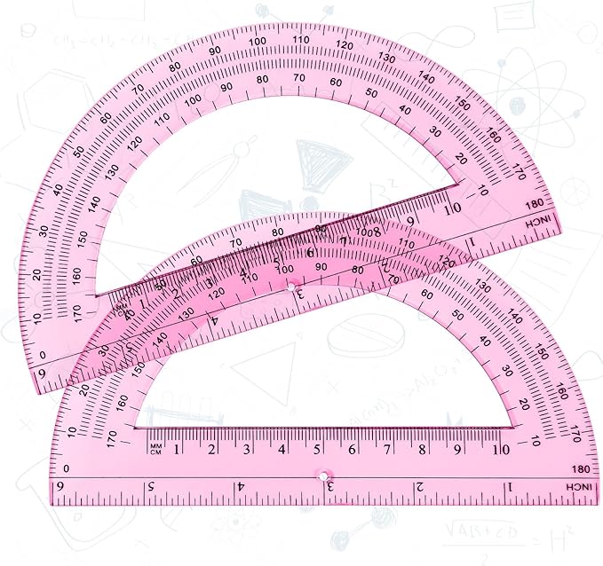 Zonon 2 Pcs 6 Inch Plastic Protractor Math Protractors 180 Degrees Angle Measurement, Translucent for Geometry Classroom Kid Student School Office Supplies(Light Pink)