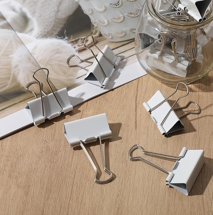 Jetec 100 Pack 1.6in/41mm White Metal Binder Clips Bulk Medium Reusable Fold Back Binder Clips Paper Clamps Spring Steel Sturdy for Home School Office Supplies