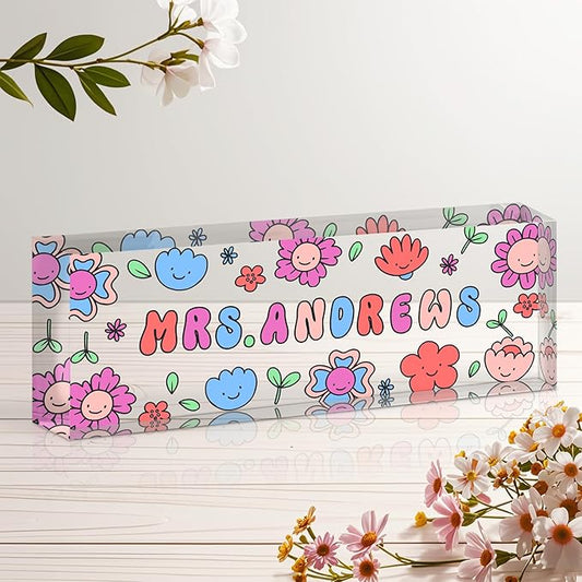 Ship Next Day Personalized Name Plate for Desk, Custom Acrylic Desk Name Sign, Office Appreciation Gifts for Women Men Coworkers Boss Teacher Employee (Teacher)