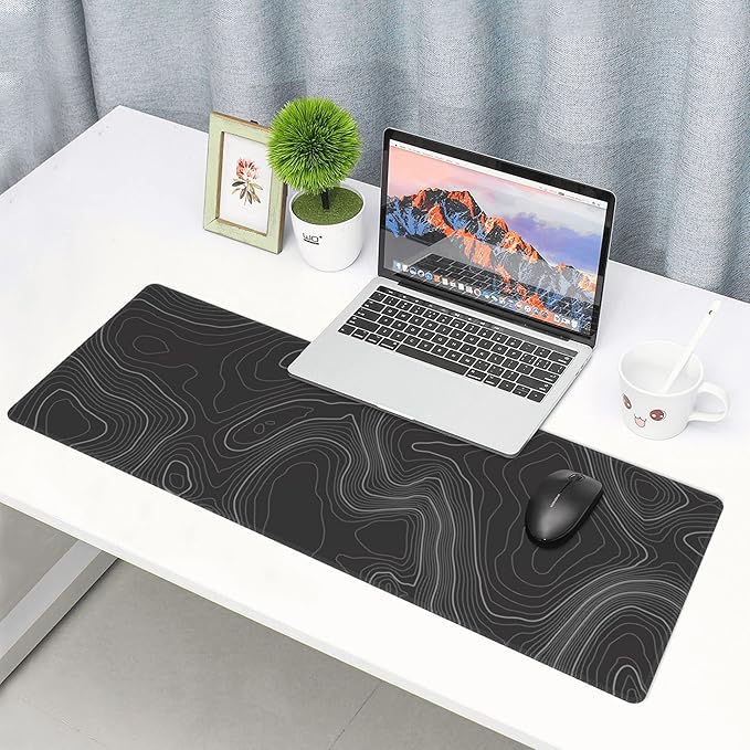 Extra Large Mouse Pad 31.5 x 11.8 Inch - Topographic Map Lines Contour Design - Non-Slip Rubber Base, Easy Gliding Surface, Desk Mat for Office, Home, Gaming, Work - XL Mousemat