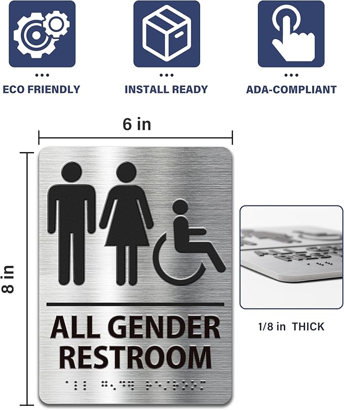 ADA-Mark Modern Restroom Sign for Business - ADA Compliant Braille Bathroom Sign with Easy Installation - 6" W x 8" H