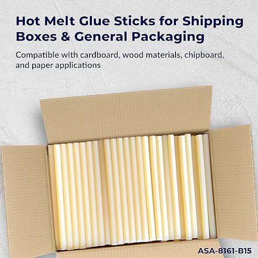 ASA Hot Glue Sticks for Glue Gun - 5/8" x 15" | High-Strength Hot Gun Sticks Adhesive for Corrugated Materials | Industrial Grade for Packaging & Woodworking | Pack of 74