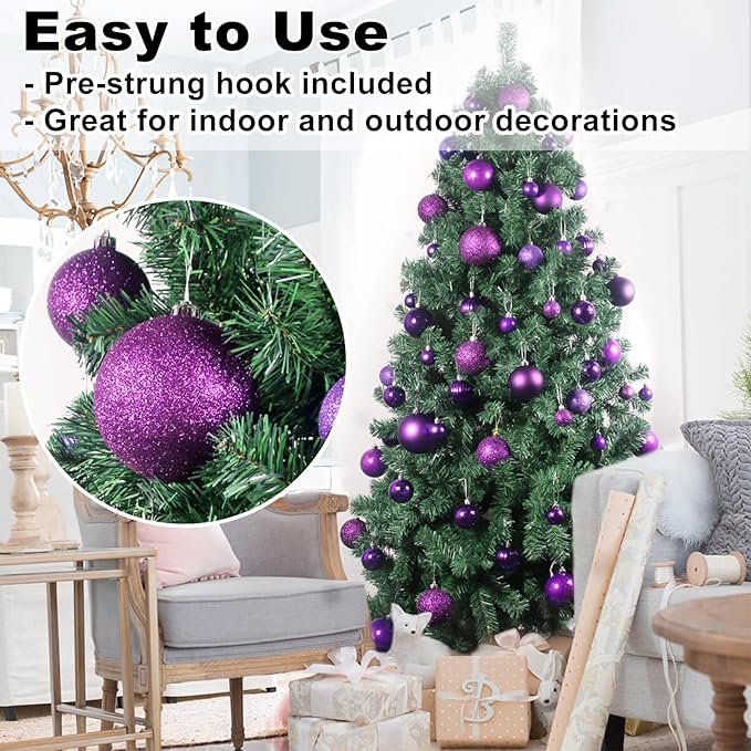 Purple 4.0" Large Christmas Balls - Christmas Tree Decoration Ornaments Shatterproof Hanging Balls for Birthday Halloween Holiday Wedding Decorations Set of 4pcs