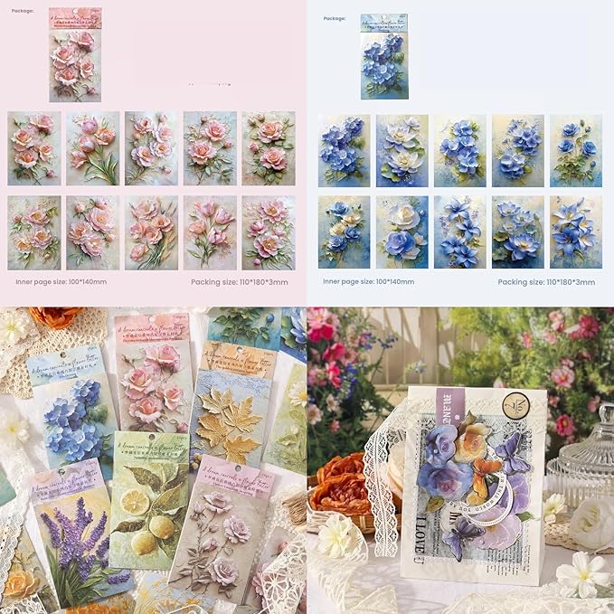 60 Sheets Aesthetic Relief Scrapbook Paper Kit, Vintage Flower Embossed Textured Decorative Collage Paper for Junk Journaling, Scrapbooking, Crafting, DIY Projects, Diaries, and Art Supplies