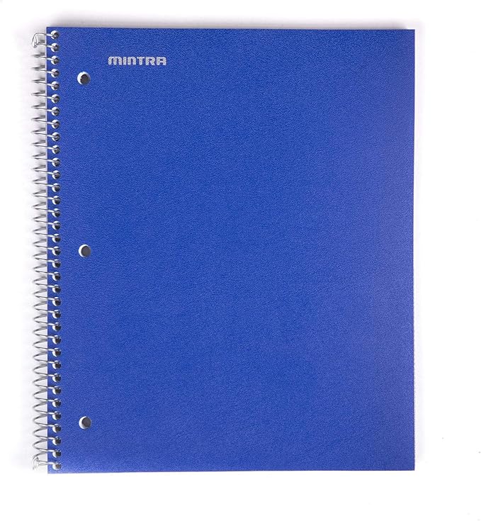 Mintra Office Durable Spiral Notebooks, 1 Subject, (Black, Blue, Red, Wide Ruled 3 Pack), 100 Sheets, Poly Pocket, Moisture Resistant Cover, Strong Chipboard back, For School, Office, Business