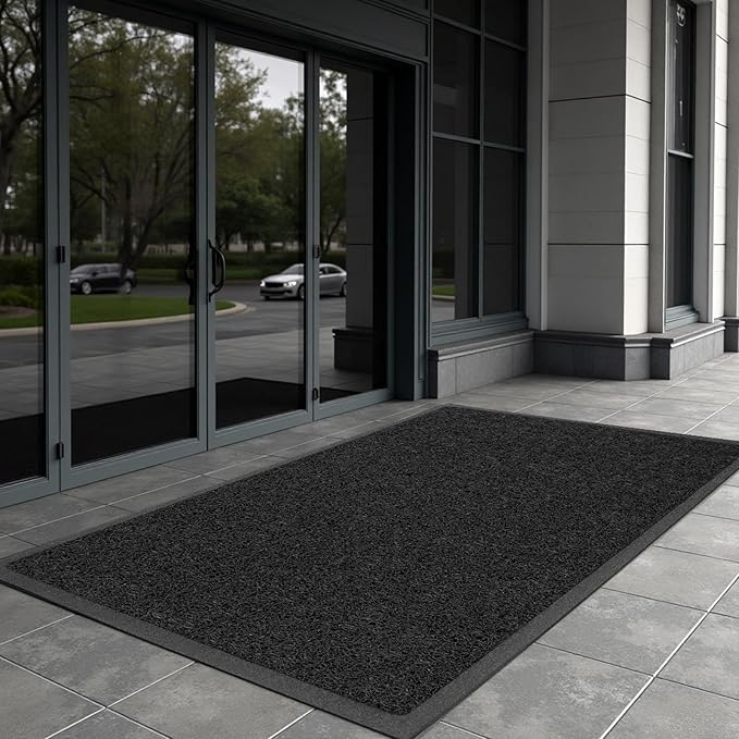 Kuyal Door Mat, 4'x6' Indoor Outdoor Entrance Mat to Trap Dirt and Moisture, Non Slip Waterproof Outdoor Mats, Commercial Floor Inside Outside Entrance, Heavy Duty Durable Welcome Mats, Black