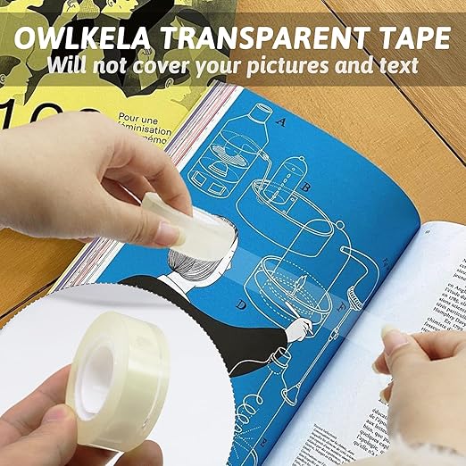 OWLKELA 12 Rolls Transparent Tape Refills, Clear Tape, All-Purpose Transparent Glossy Tape for Office, Home, School