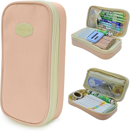 Large Capacity Pencil Case - Durable Zipper Aesthetic Pen Pouch, Big Storage Organizer for School, Office & Travel - Waterproof & Multi-Use (Pink)