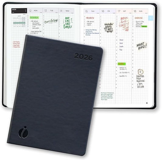 Inamio 24 Hourly Planner 2026 – 24 Hour Weekly and Monthly Appointment Book 2026 – Hardcover, Japanese Design – Minimalist Teacher and Annual Planner with Time Slots – 6 x 8.5
