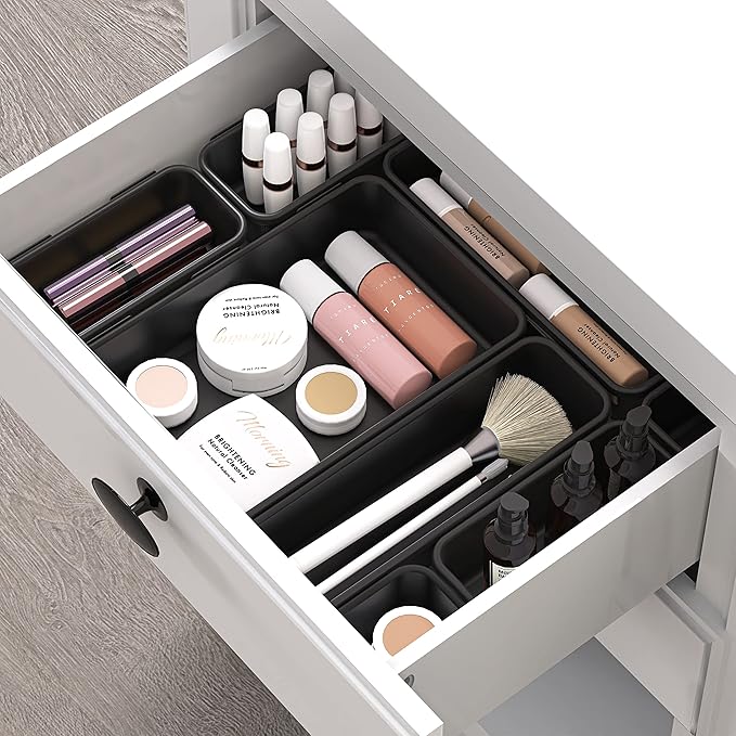 Simple Houseware Interlocking Desk Drawer Bins Organizer, 10 Packs, Black
