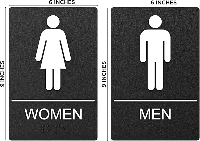 ASSURED SIGNS Bathroom Signs, Restroom Sign For Business - For Men and Women - 10 Pack - 9" by 6" - ADA Compliant with Braille - Strong Double-Sided Adhesives Included - Apply to Office, Home, Public Door/Wall
