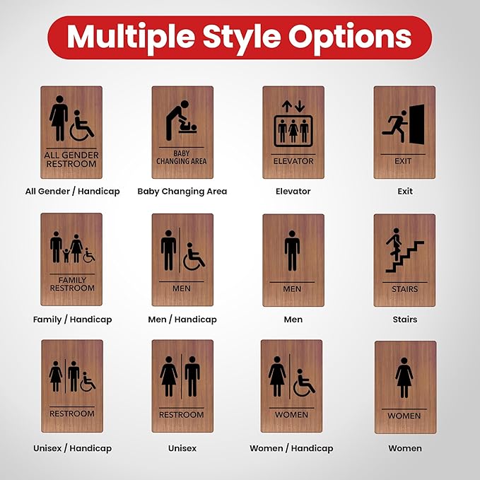 Promot Baby Changing Area Restroom Sign – ADA Braille Bathroom Sign for Business, Self-Adhesive, 9" x 6", Commercial Door Signage, Office Wall Decor - Chestnut