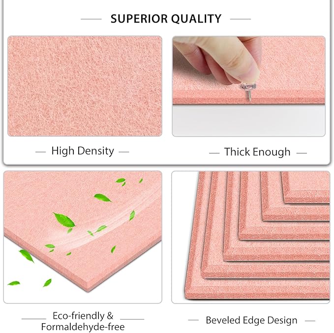 BXI Felt Bulletin Board - 36 X 24 Inches, 6 Pcs Self-Adhesive Decor Cork Boards with 30 Pushpins, Sturdy Acoustic Wall Panels for Office Work, Poster Pin Tiles for Teen Dorm Room Kitchen Classroom