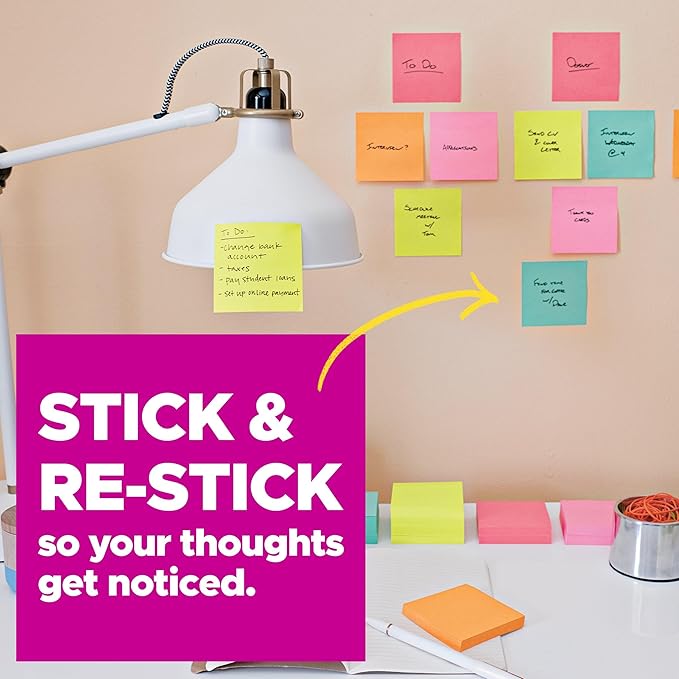 Post-it Super Sticky Notes Value Pack, 24 Pads, Convenient School Bus Carry and Storage Case, 2X The Sticking Power, 3x3 in, Bright Colors (Orange, Pink, Blue, Green, Yellow), Recyclable (654-24SSBUS)