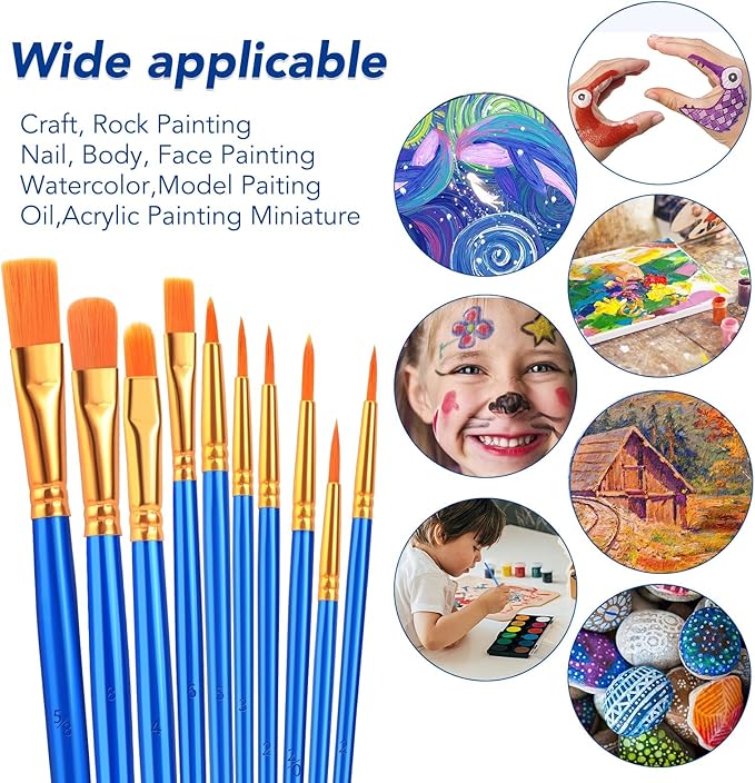 ESRICH Acrylic Paint Brushes Set, 16 Packs /160 Pcs, Nylon Brush Head, Suitable for Acrylic, Oil, Watercolor,Rock Body Face Nail Art,Perfect Suit of Art Painting, Best Gift for Kids Adult Drawing