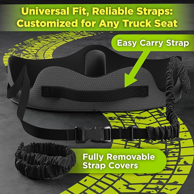 XL Truck Seat Cushion for Truck Driver Seat Cushion - Upgraded Back Support, CertiPUR-US® Certified - Thick Memory Foam, Pain Relief for Hours of Driving, Trucker Approved Big Rig - Black