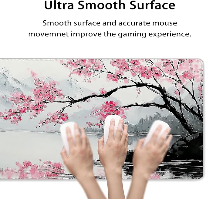 31.5”x11.8”Large Gaming Mouse Pad for Desk, Mouse Mat with Seamed Edges, Waterproof Desk Pad, Non-Slip Rubber Base, Keyboard Pad Computer Mat, Big XL Mousepad-japannese Landscape Painting