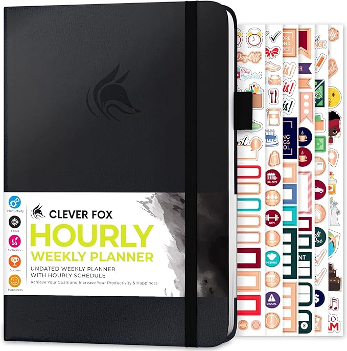 Clever Fox Planner Schedule – Undated Weekly & Monthly Life Planner with Time Slots, Appointment Book & Daily Organizer, A5 (Black)
