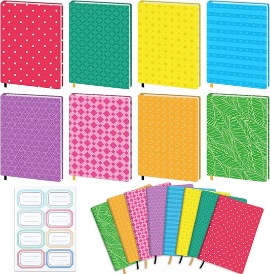 Jumbo Book Covers 8 Pack Reusable Fabric Book Cover Protective Books Covers 9 x 11 Inch Colorful Plaid Stretchable Books Sleeve Cover with Sticker for Most Hardcover Textbooks Up to 10 x 12.5 Inch