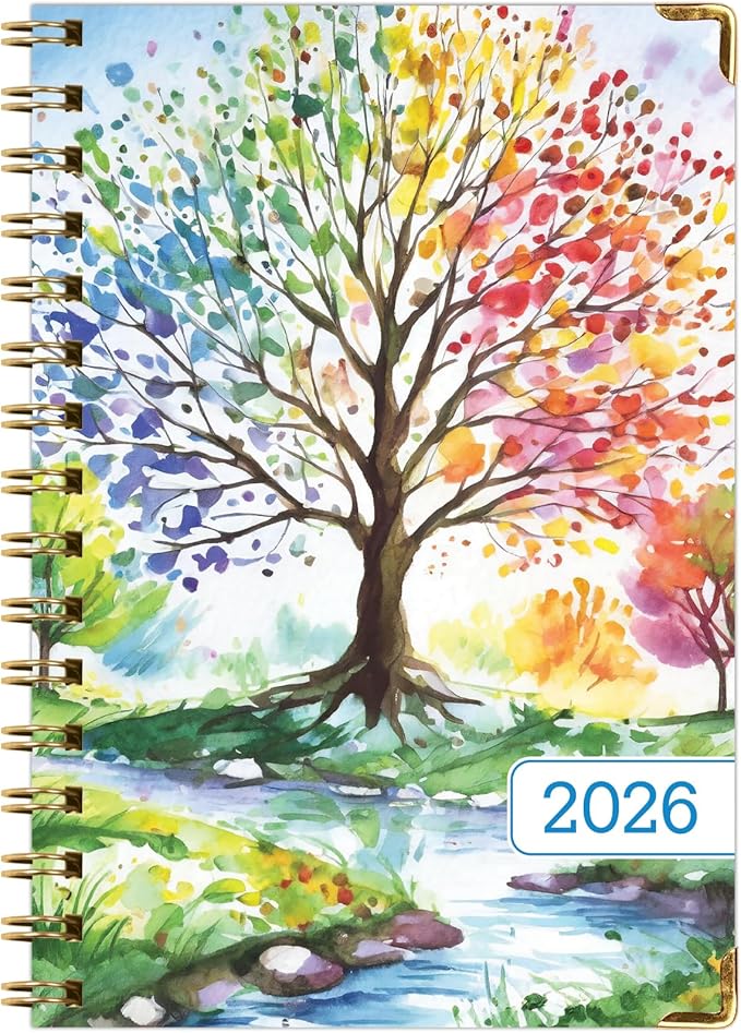HARDCOVER 2026 Planner, 5.5"x8": 14 Months (November 2025 - December 2026), Daily Weekly Monthly Planner, Yearly Agenda, Bookmark, Pocket Folder and Sticky Note Set (Tree Seasons)